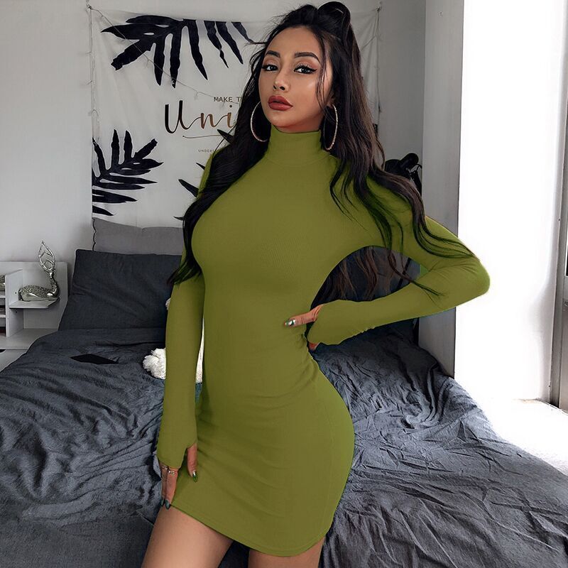 Half-high collar long sleeve dress