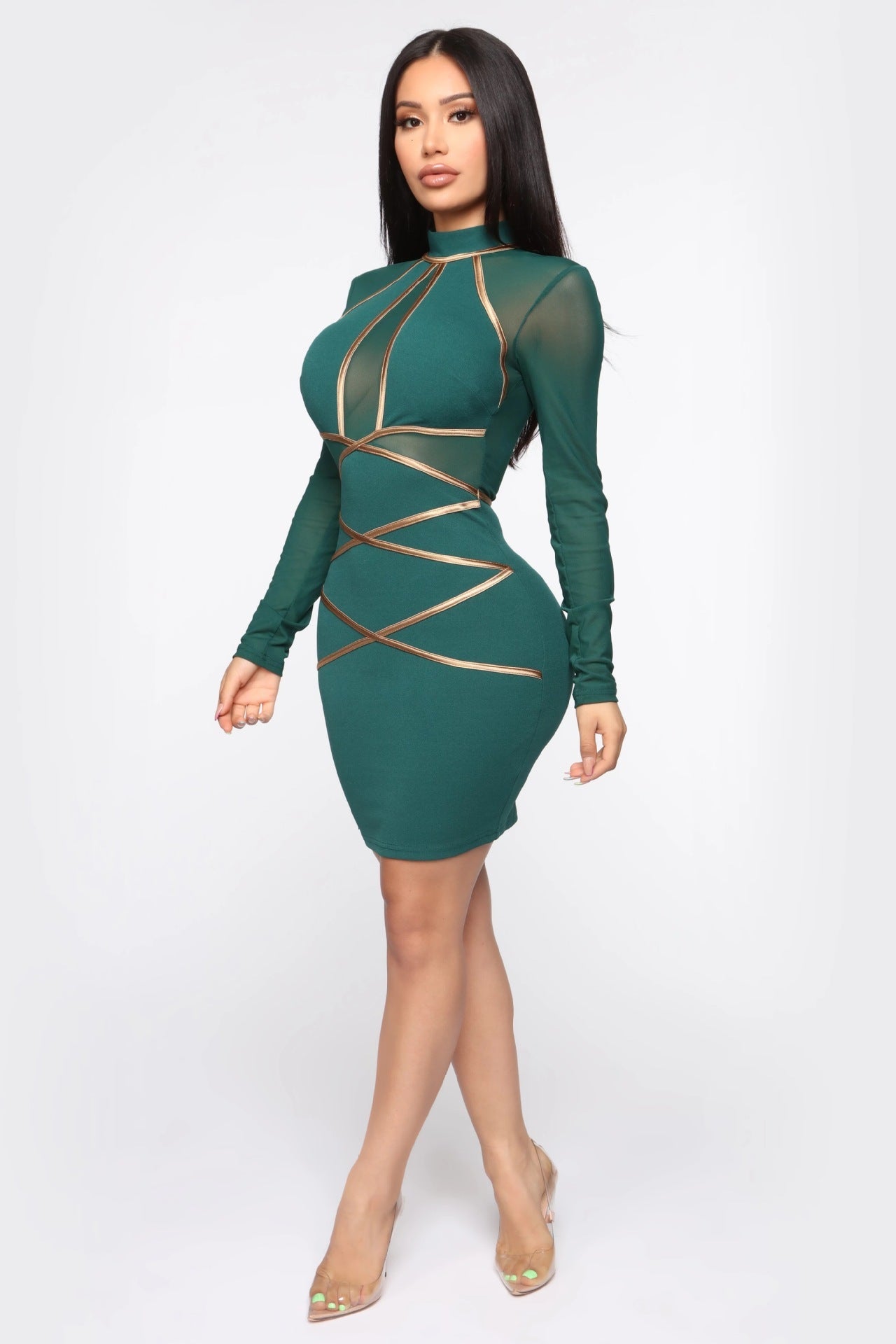 Ladies Long Sleeve Mesh Dress