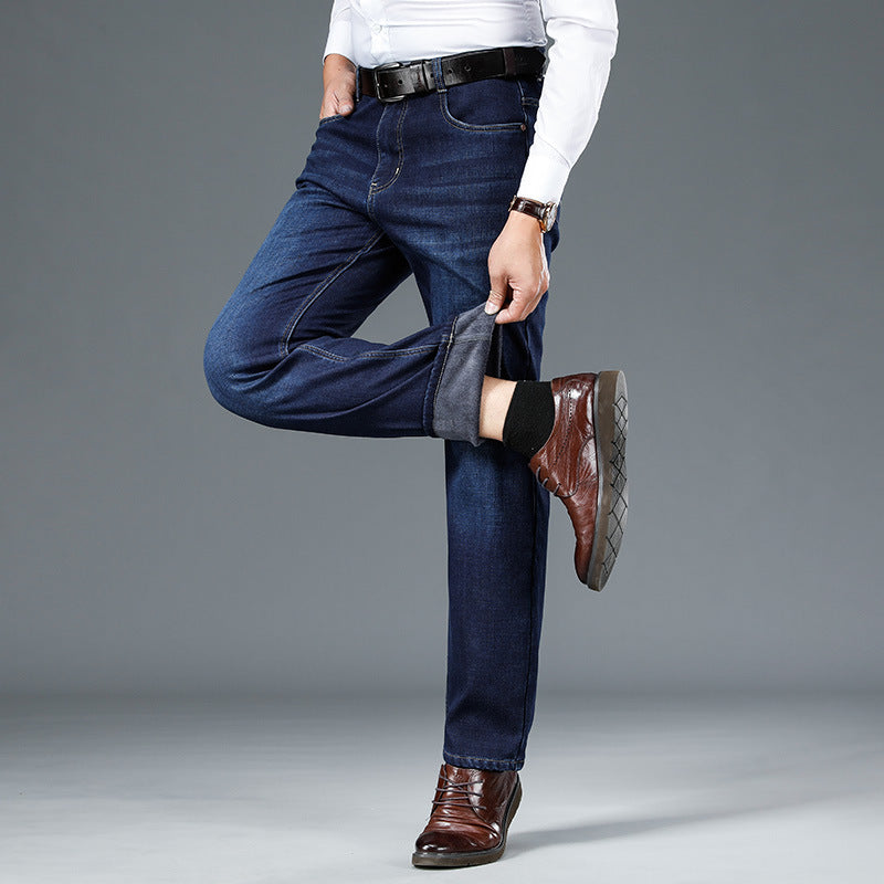 Plush Thick Slim Straight-leg Warm Casual Men's Jeans