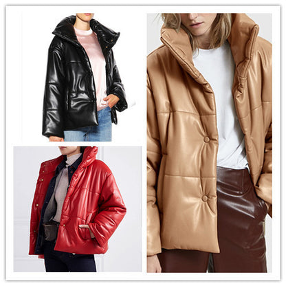 Big Lapel Leather Stand Collar Short Bread Jacket