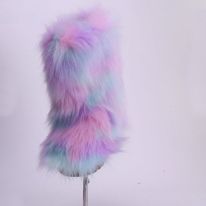 Ladies Outdoor Snow Boots Imitation Fox Hair Wool And Cotton Boot