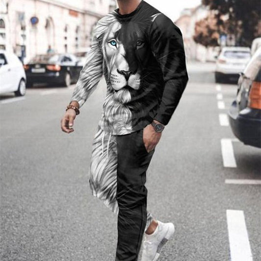 3d Digital Printing Crew Neck Sweater Sports Trousers Suit