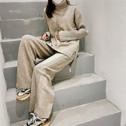 Turtleneck Pullover Thickened Knitting Sweater Casual Fashion Set
