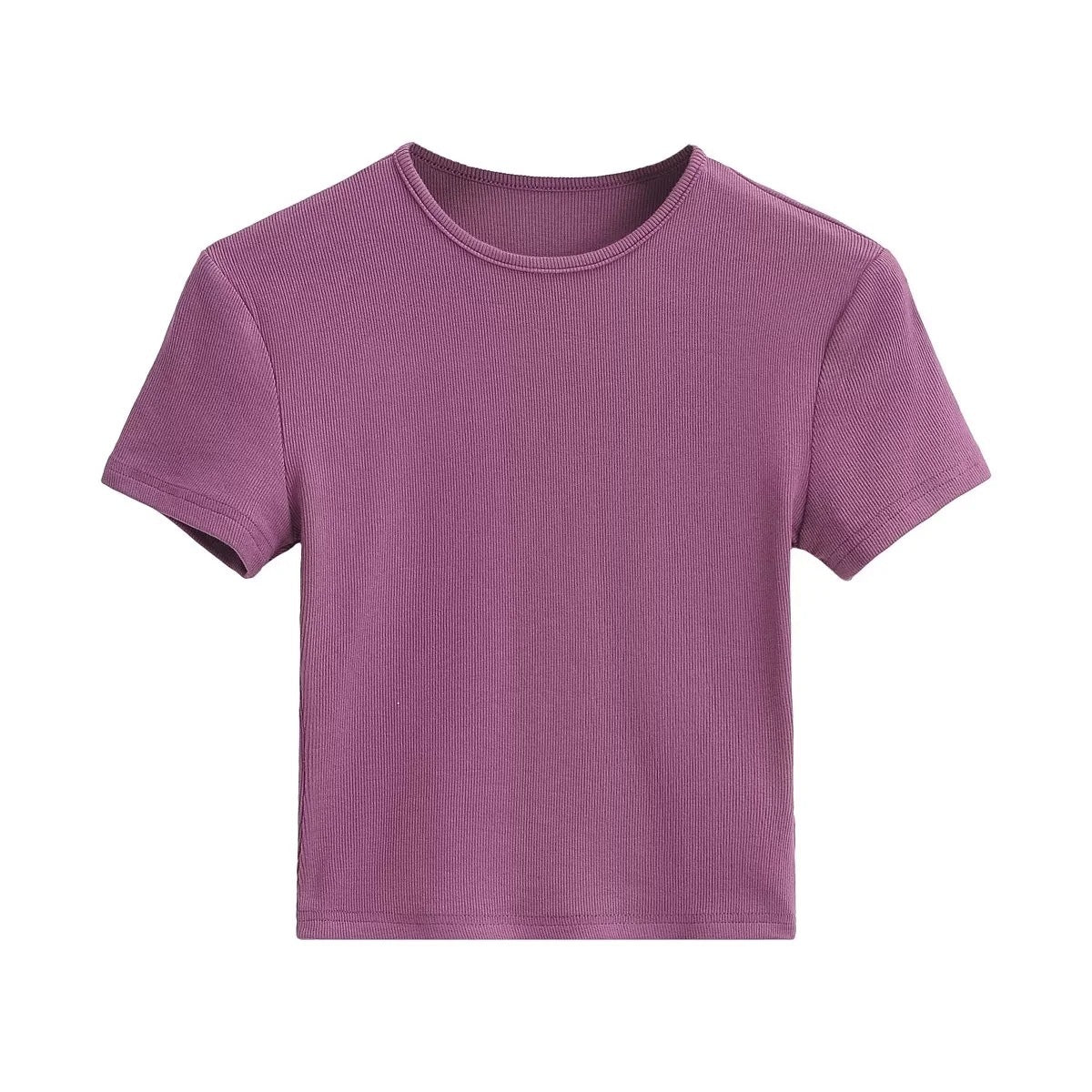 New Basic Style Slim-fit Solid Color Round Neck Bottoming Shirt Workout Top