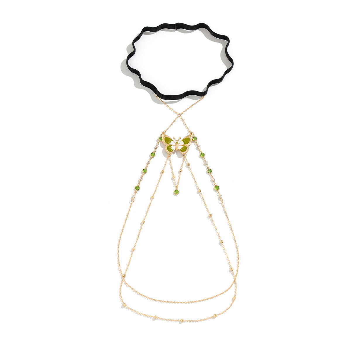 Elastic Band Leg Bracelet Green Painted Butterfly