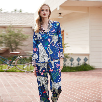 High-grade Ice Silk Long Sleeve Pajamas Homewear Suit