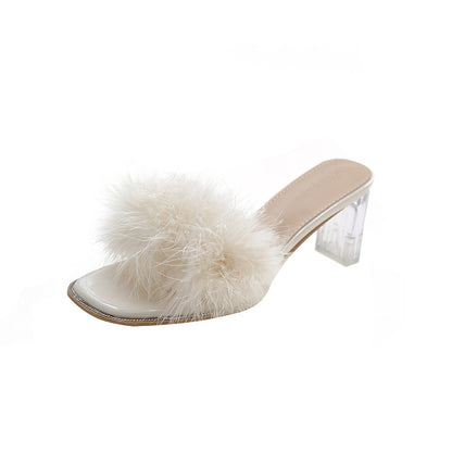 One-word Crystal Thick Heel With Skirt French High Heels