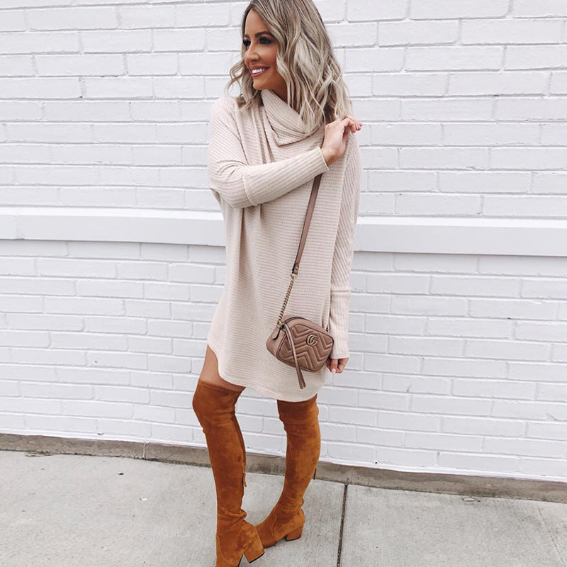 Knitted Long Sleeve Pile Collar Dress