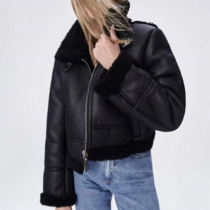 Women's PU Leather Double-sided Jacket Fur Coat