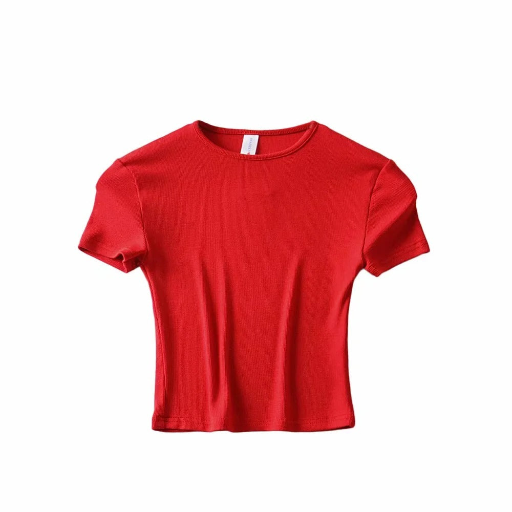 New Basic Style Slim-fit Solid Color Round Neck Bottoming Shirt Workout Top
