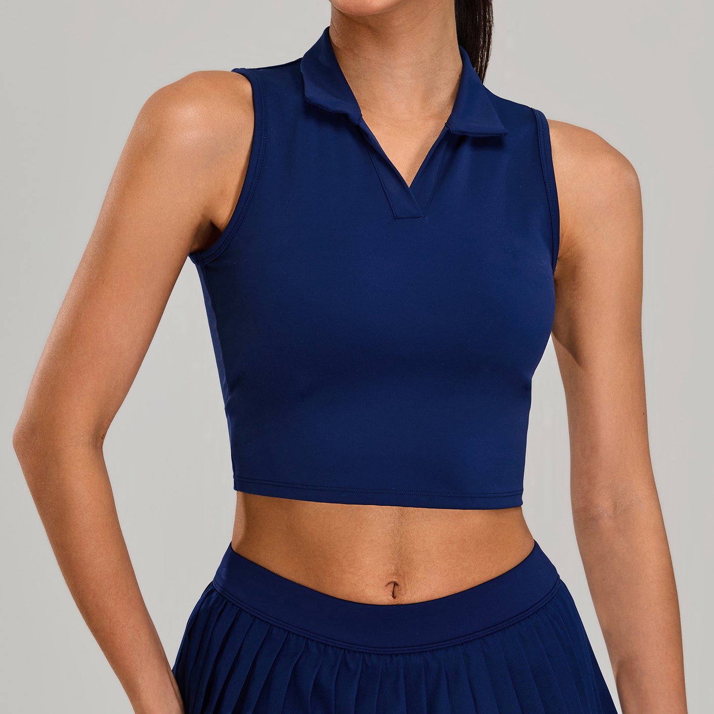 Running Breathable Sleeveless Yoga Vest Lapel Tennis Workout Clothes Top