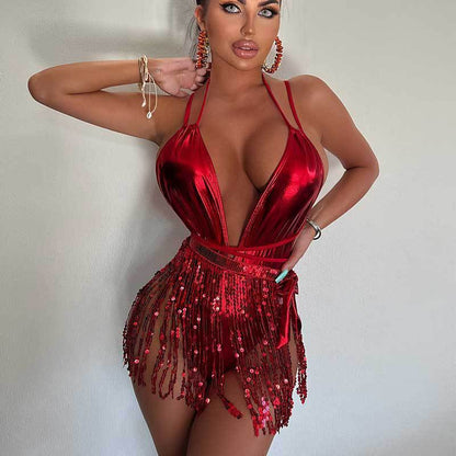 Nightclub Hot Girl Tassel One-piece Swimsuit