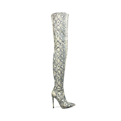 Women's High Heel Snakeskin Pointed Stiletto Heel Over The Knee Boots