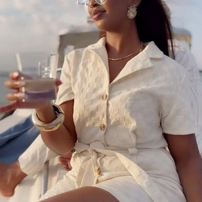 Lapel Temperament Belt Summer Short-sleeved Jumpsuit Women