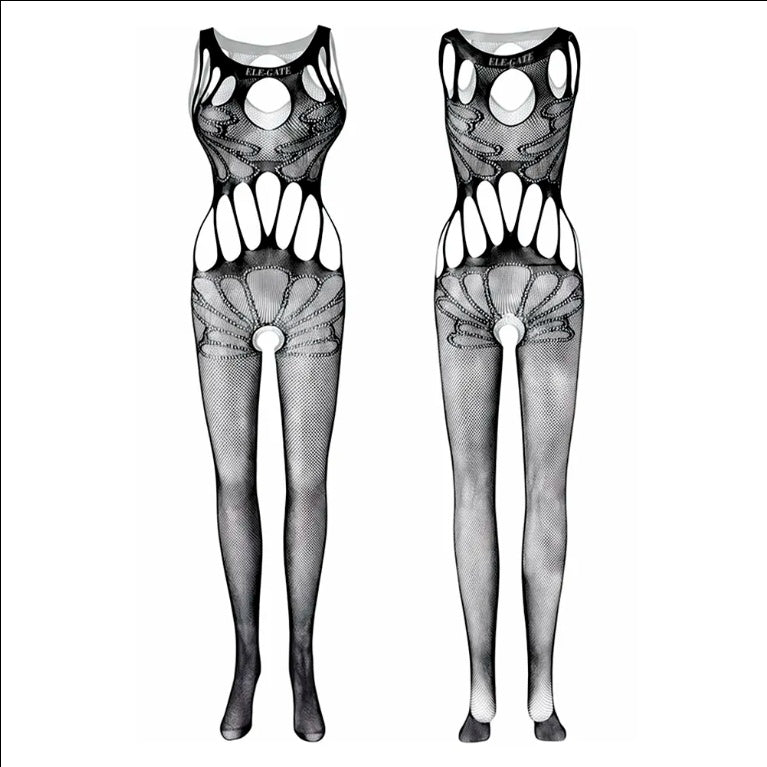 High Neck Lace Fishnet Bodysuit