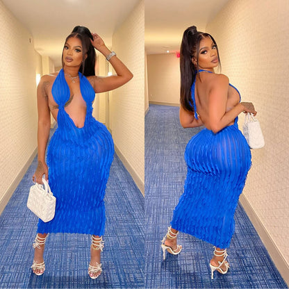 Solid Color Hollow-out Wavy Dress