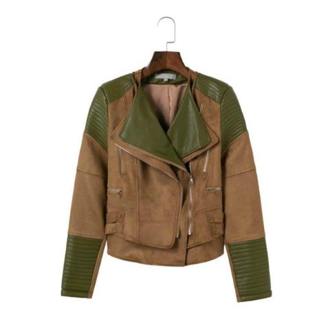 Spliced Faux Leather Suede Jacket Women Black Moto Coat Punk Camel Suede jaquetas couro Casaco chaquetas PU Slim Jacket