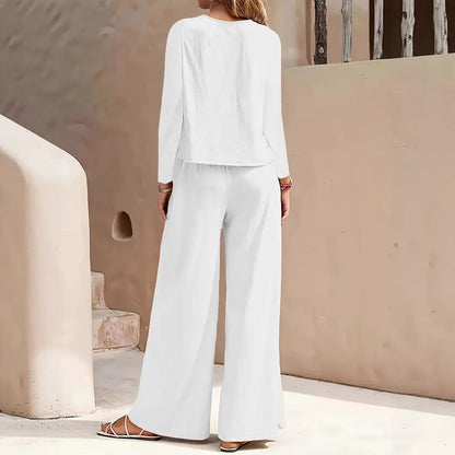 Long Sleeve Loose Wide Leg Pants Suit