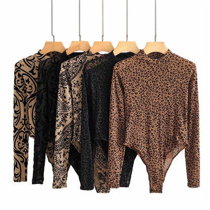 New sexy stand collar gold mesh bodysuit