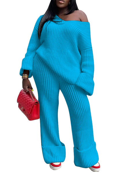 Casual Solid Color Loose Knitting Suit