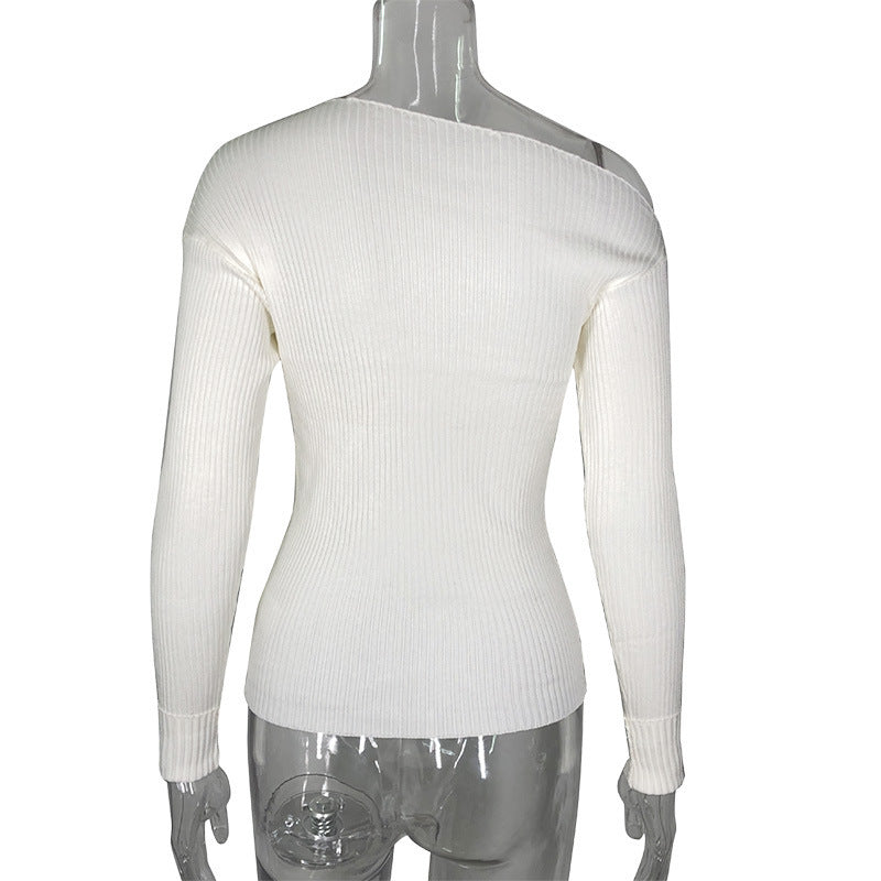 Ladies white slanted shoulder long sleeve top