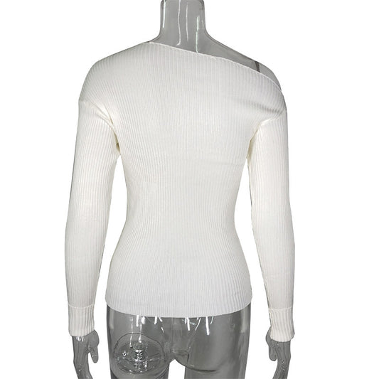 Ladies white slanted shoulder long sleeve top