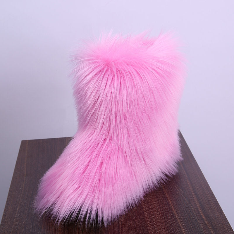 Ladies Outdoor Snow Boots Imitation Fox Hair Wool And Cotton Boot