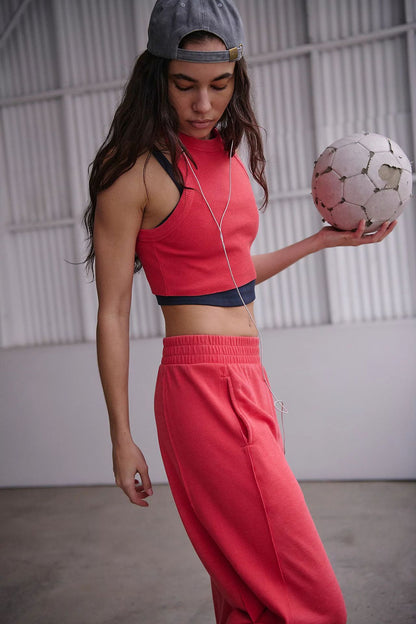 Fashion Casual Women's Solid Color High-elastic Body Shaping Short Sleeve Wide Leg Pants Suit