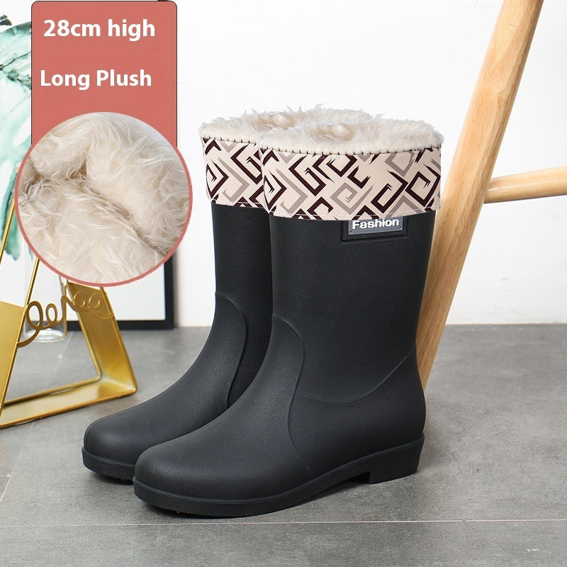 Fashion Work Wear Rain Shoes Adult Warm Women's Mid-calf Rain Boots