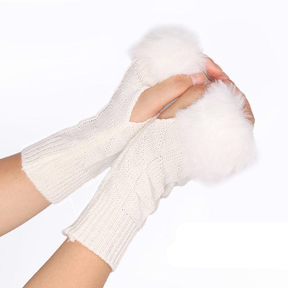 Knitted Gloves Fur Mid Length Half Finger Computer Gloves