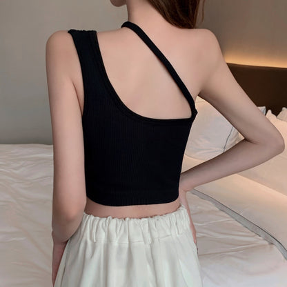 Women's Black Slanted Shoulder Camisole