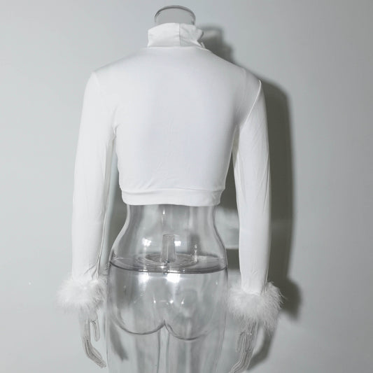 Short Autumn And Winter Navel Feather Turtleneck Long Sleeve