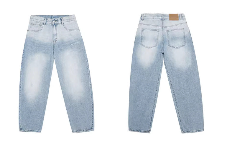 Design Washed Blue And White Machete Jeans Men's American Style