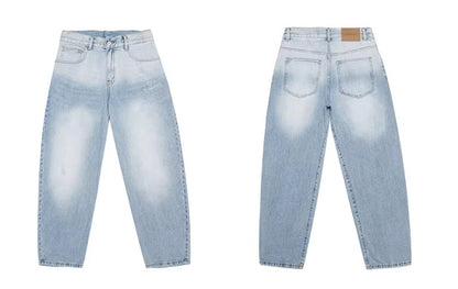 Design Washed Blue And White Machete Jeans Men's American Style