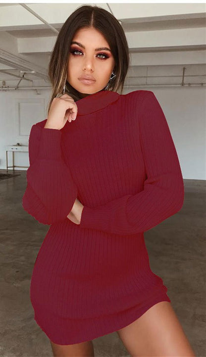 Long sleeve ribbed solid color casual dress