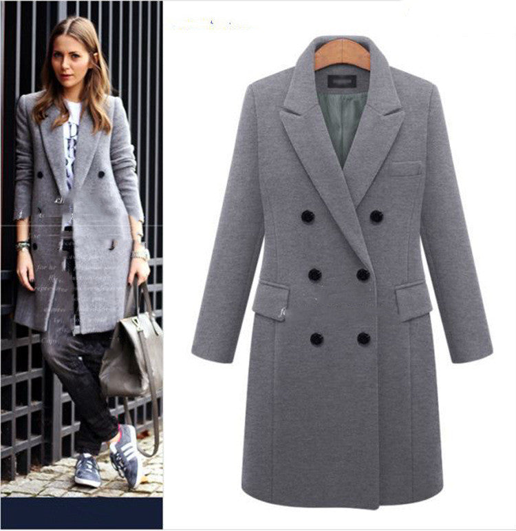 Medium length large woolen overcoat for women