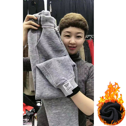 Plus Velvet Casual Pants Women's Elastic Waist Lace-up Trousers Are Thin And All-match