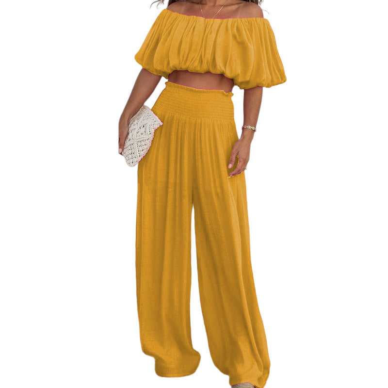 Women's Fashion Off-shoulder Wide-leg Pants Two-piece Set