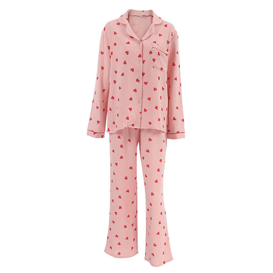 Comfortable Soft Heart Printing Cotton Pajamas Suit