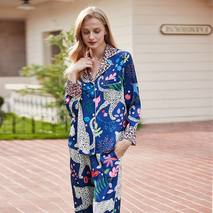 High-grade Ice Silk Long Sleeve Pajamas Homewear Suit