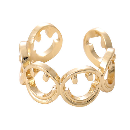 Smiling face ring women''s fashion personality creative minority design simple ring cool hollow light luxury hand jewelry ins fashion