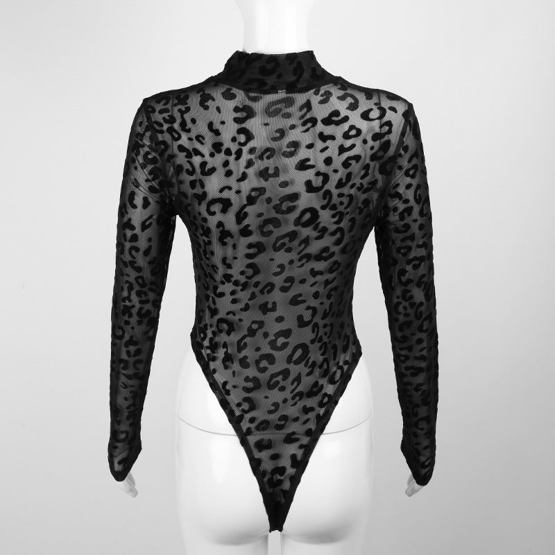 Net Perspective Sexy Long Sleeve Bottoming Bodysuit