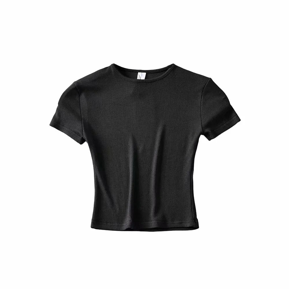 New Basic Style Slim-fit Solid Color Round Neck Bottoming Shirt Workout Top