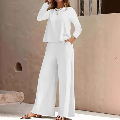 Long Sleeve Loose Wide Leg Pants Suit