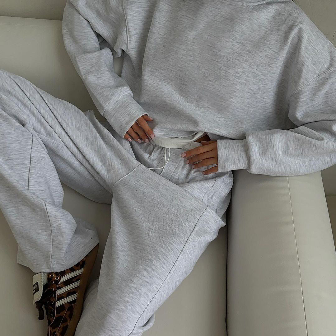 Solid Color Long Sleeve Round Neck False Two Pieces Sweater Suit Women