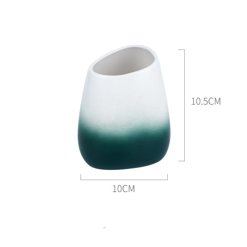 Washing suit couple brushing teeth and mouthwash cup