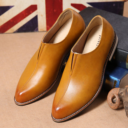 Retro pointed toe slip on casual leather shoes