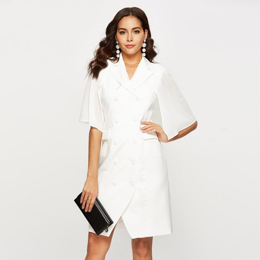 Temperament double-breasted casual cape suit skirt