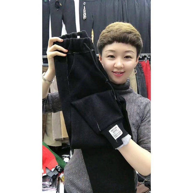 Plus Velvet Casual Pants Women's Elastic Waist Lace-up Trousers Are Thin And All-match