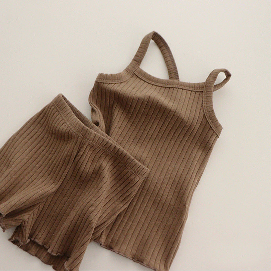 Children's Ribbed Suspenders Pajamas Suit